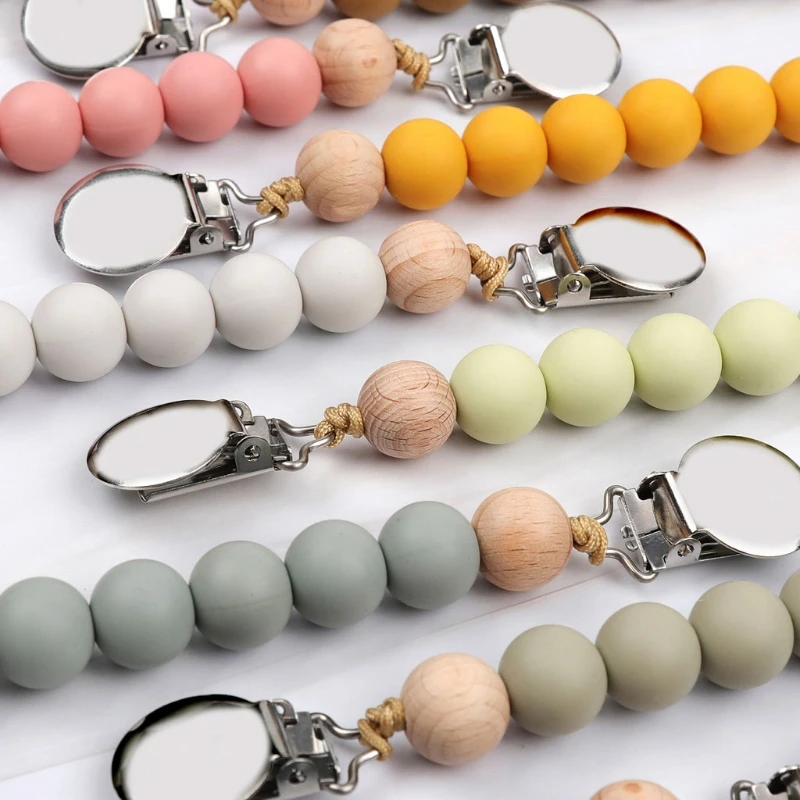 

Good New 50Pcs Pacifier Clips Chain Silicone Beads BPA Free DIY Dummy Clip Holder Soother Chains Baby Teething Toys Chew Gifts