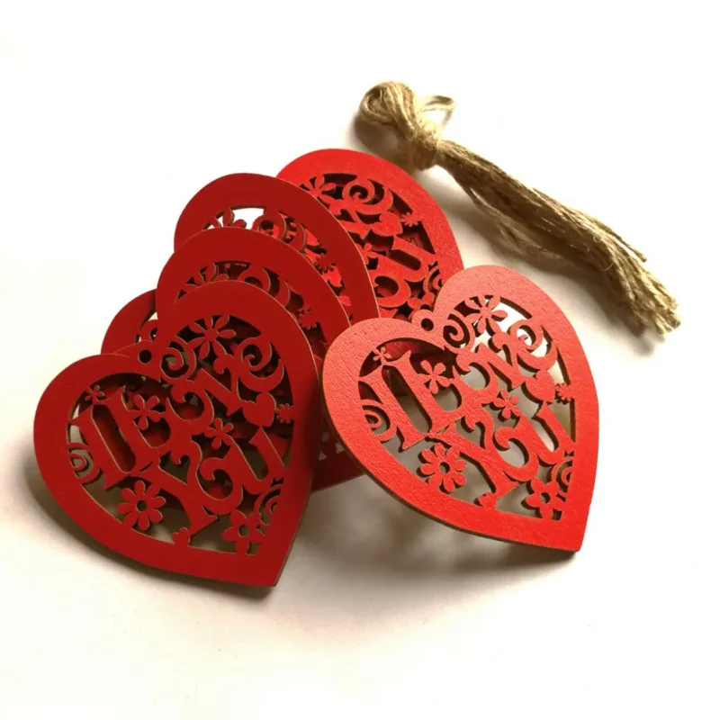 10 шт. красное сердце деревянные украшения выдалбливают I LOVE YOU Висячие