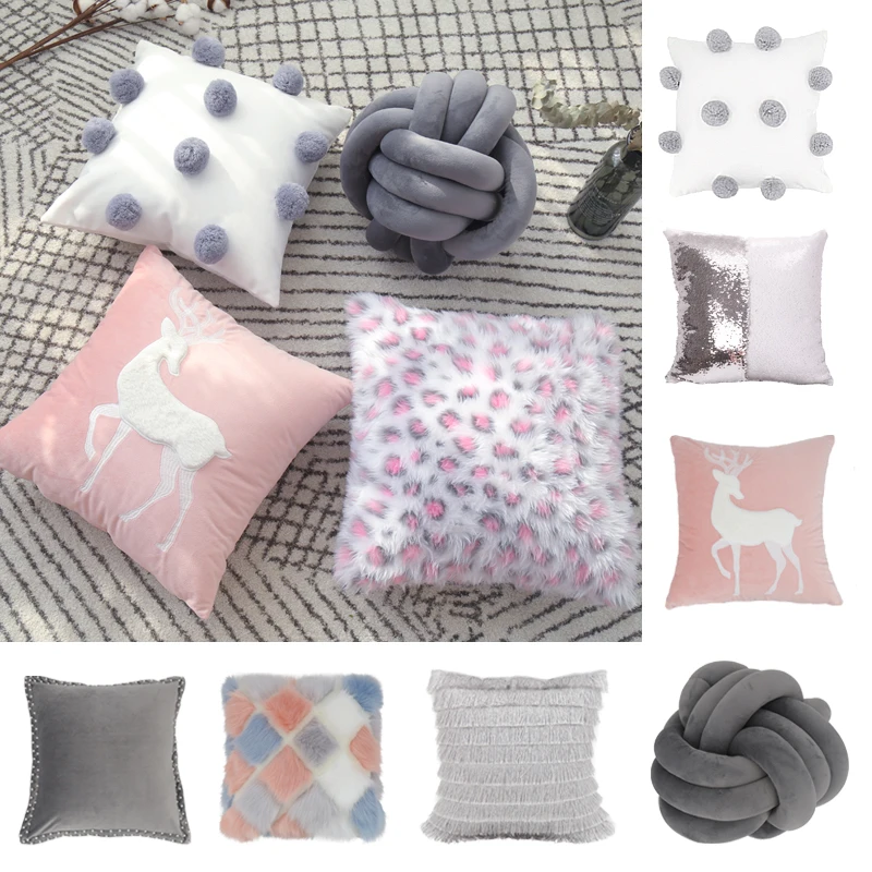 40x40 см милый розовый чехол для подушки пушистый 45x45 белый меховой поясной | Дом и