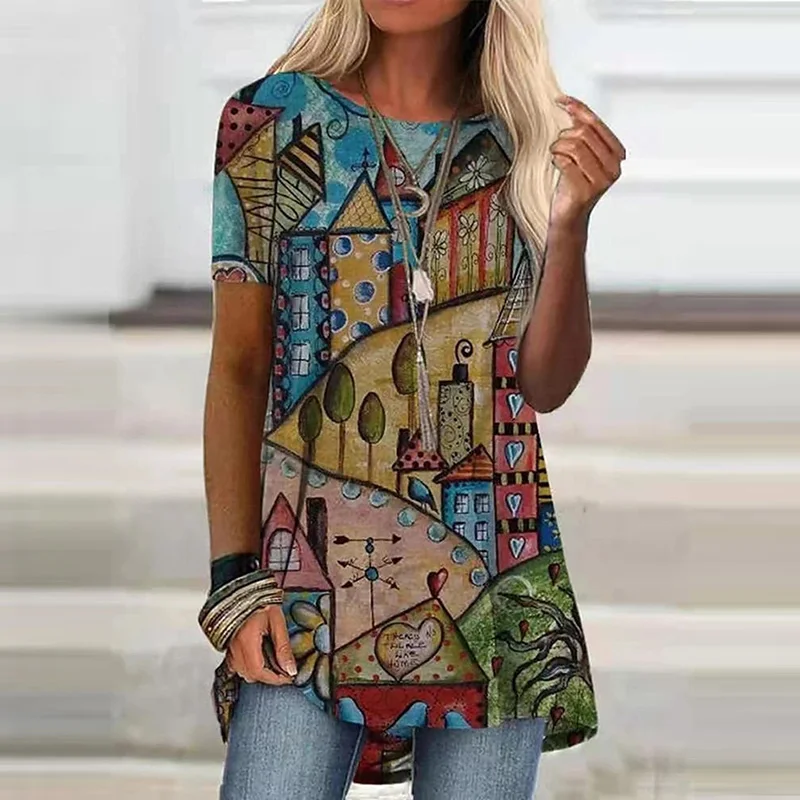 Футболка женская с коротким рукавом Модный повседневный Длинный топ в стиле