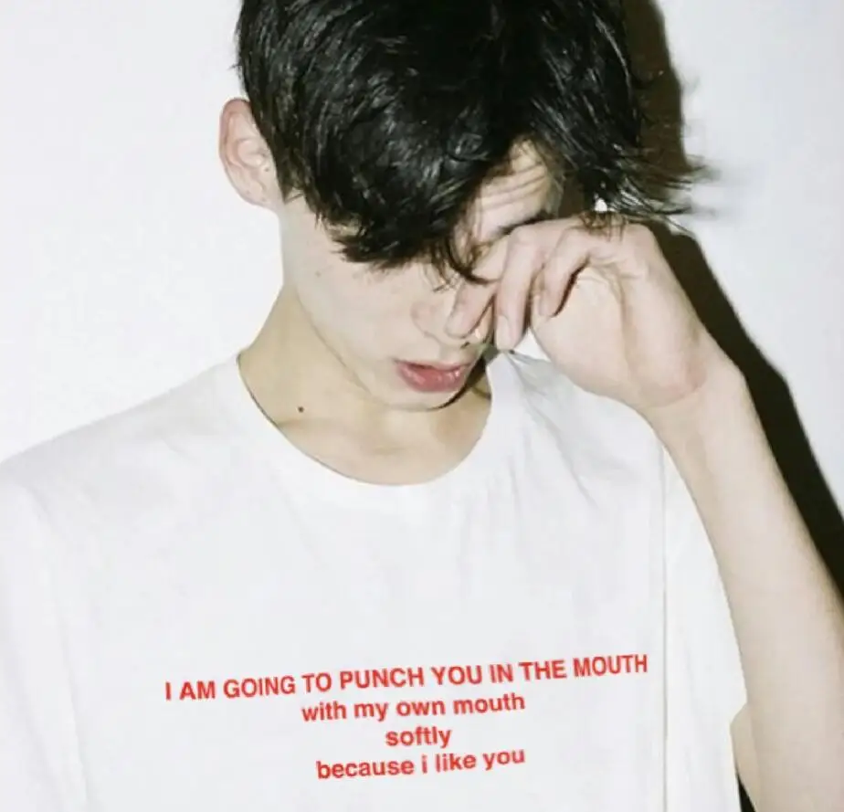 White-red txt Футболка унисекс с надписью «I am'm to punch you in the minute»(мой собственный рот), «i like you»(я люблю тебя), художественные футболки 90-х - Цвет: White-red txt