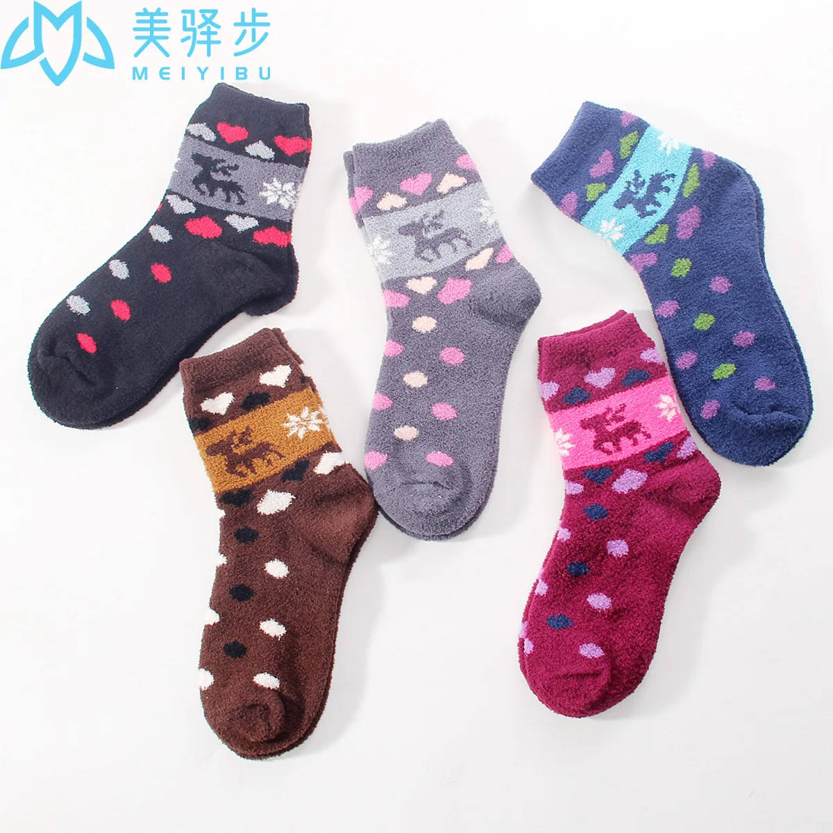 12 Pairs Per Set Winter New Thickened Coral Velvet Female Socks Elk Christmas Socks Warm Lovely Socks for Christmas