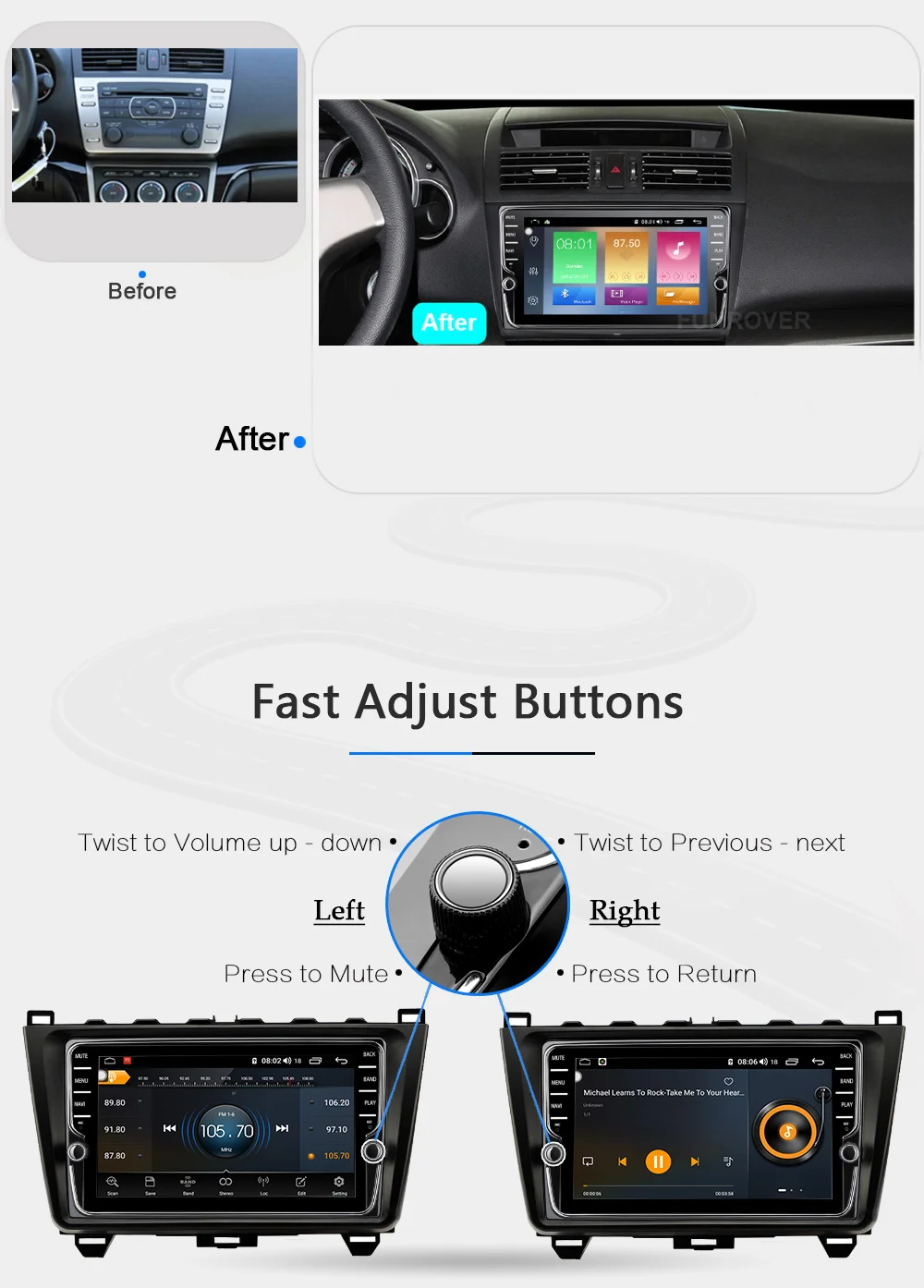Funrover Штатная магнитола для Мазда 6 2 Mazda 6 2 3 GH 2006 2007 2009 2010 2012 Android 9.0, 8-ЯДЕР, до 4+ 64 ГБ DSP 2DIN автомагнитола DVD GPS мультимедиа автомобиля головное устройство