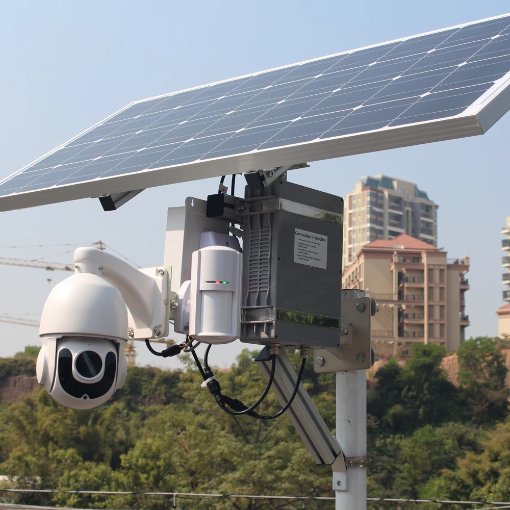 100w Solar Power Camera 4g 3g Gsm Sim Card Slot Outdoor Wifi Wireless Ip Ptz Security Cctv  With Pir Detector Alarm 128g