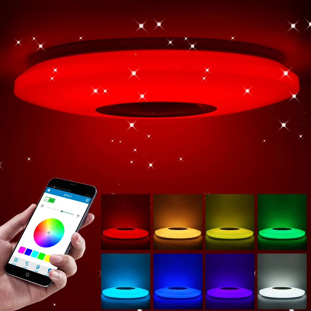 

Music Led Ceiling Light Lamp 36/60W Rgb Flush Mount Round Starlight Music With Bluetooth Speaker Dimmable ColorChanging Light