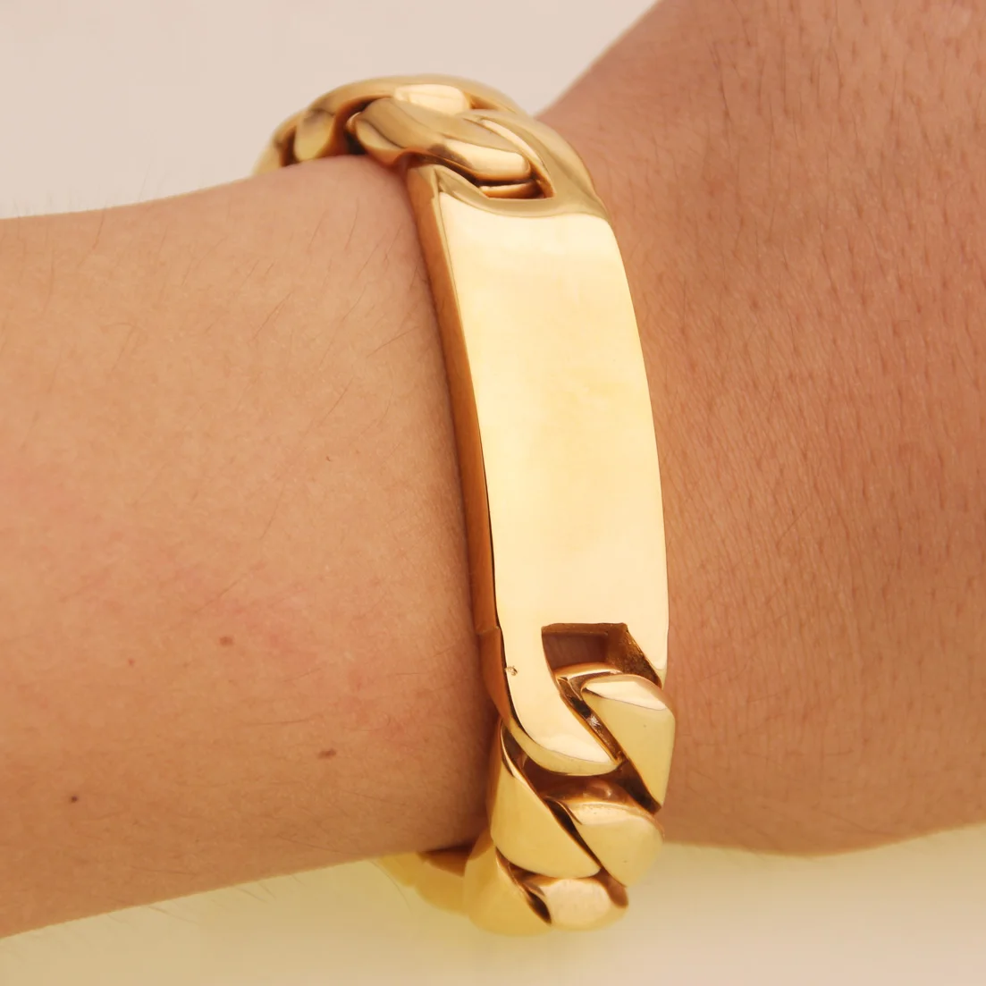 Мужской винтажный золотистый гладкий браслет Майами из кубинской цепи с