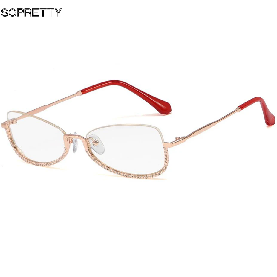 Женская оправа для очков с алмазной инкрустацией металлические полуобрамленные