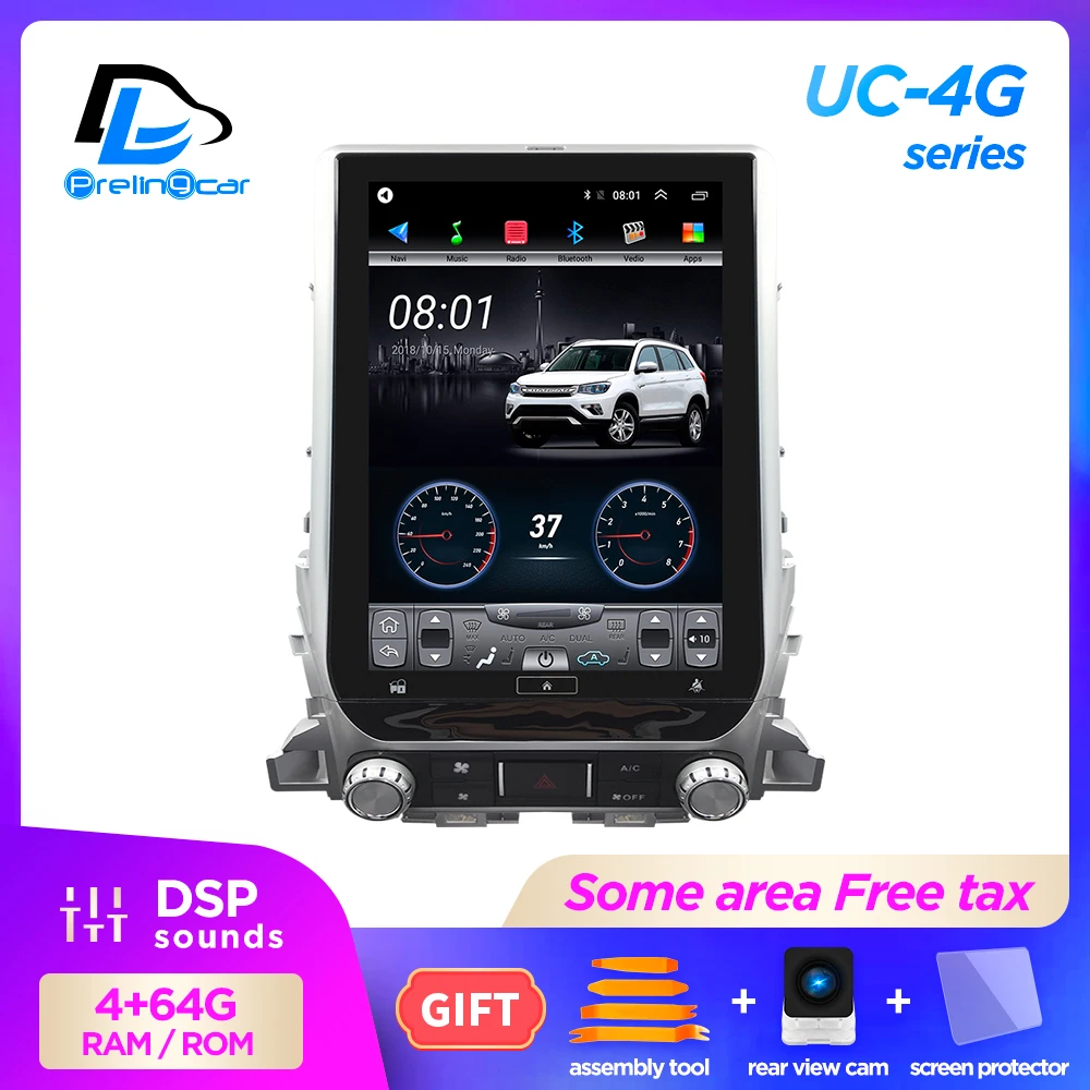 Мультимедийный видеоплеер с вертикальным экраном 13 8 дюйма 4G Lte android 9 1 для Toyota LAND
