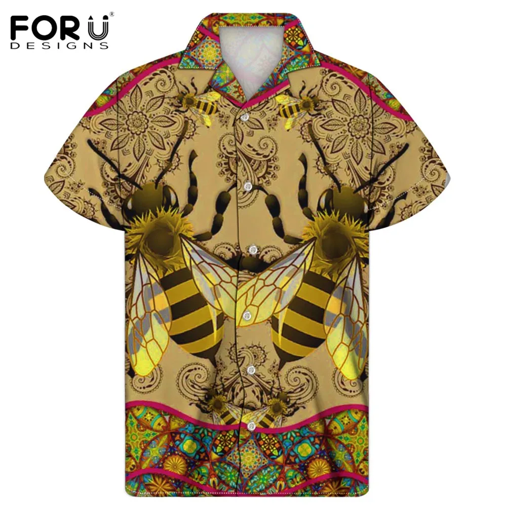 Мужская летняя рубашка с коротким рукавом и принтом пчелы | одежда