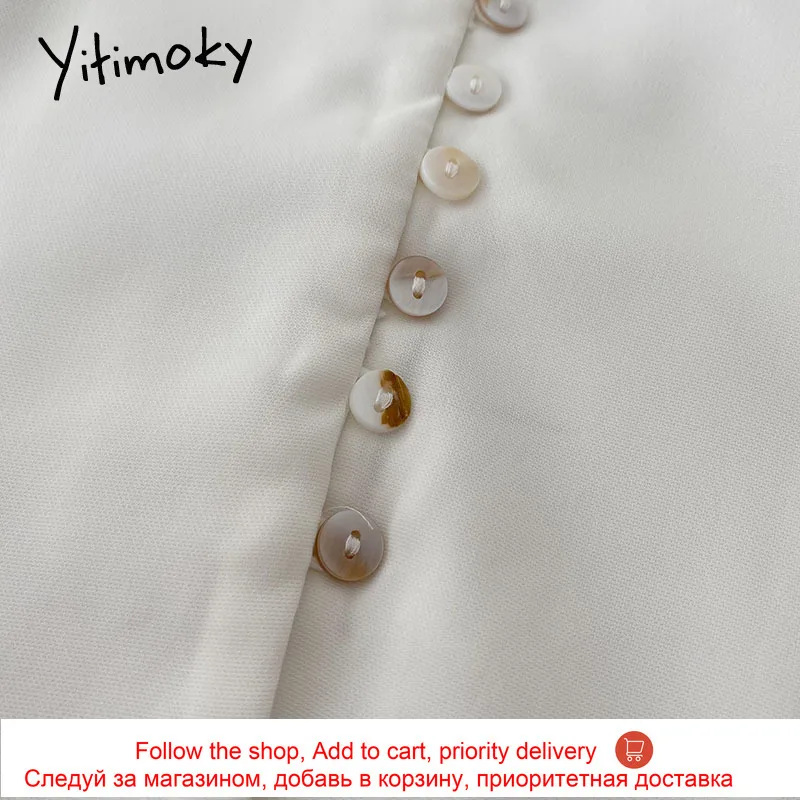 

Yitimoky Elegant Shirts Women Tops Long Sleeve Blouse Notched Blue Tops Straight 2021 Spring Simple Style Chiffon Vintage Lady