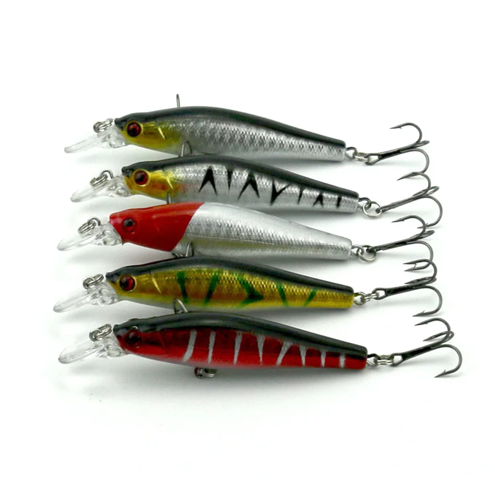 

HENGJIA 5PCS Minnow Hard Wobblers Crankbait 3D Eyes 8cm 8.5g Gold-plated Plastic Reflective Baits Winter Fishing Decoy Tools
