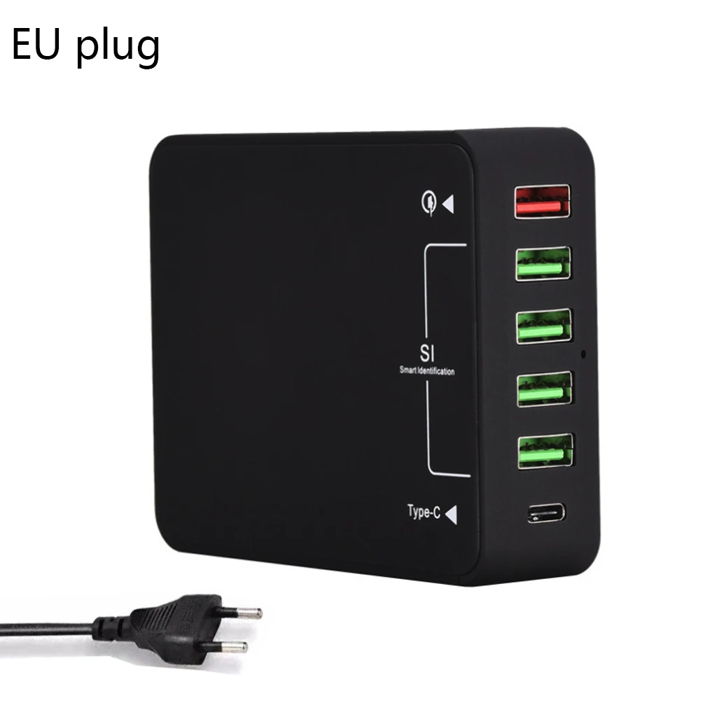 Европейский Союз (ЕС) 6-Порты и разъёмы 60 Вт Тип-C зарядка через usb станции, настенный адаптер быстрозарядная станция с док-станция Qualcomm Quick Charge 3,0 и Тип C - Тип штекера: Европейский Союз (ЕС)