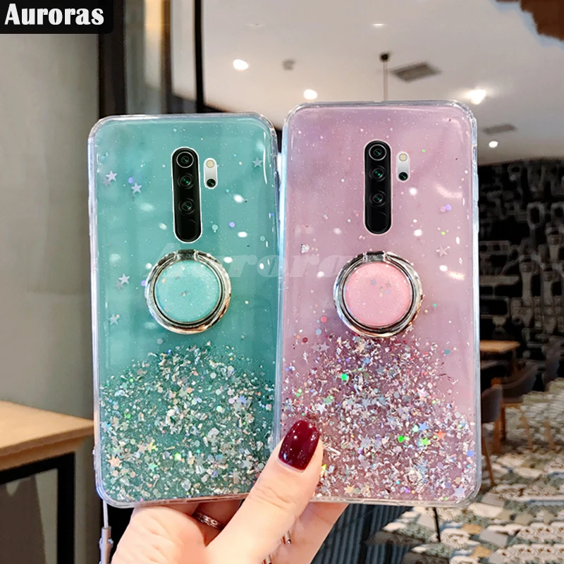Чехол Auroras с блестками и для Redmi Note 8 Pro звездное небо мягкий чехол кольцом Полные