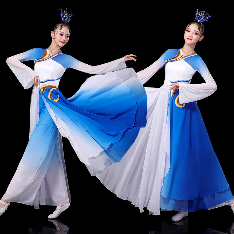 

Женский костюм для классических танцев, свободные брюки из 2 предметов с длинным рукавом и зонтиком в китайском стиле, костюм для народных т...