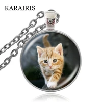 karairis cute glass cabochon cat necklace classic bronze long chain necklacependants fashion jewelry for women accessories
