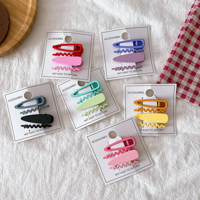 

4 Pcs Sweet Girl Simple Colorful Wave Shape Hairpins Korea Fashion Children's Drop-shaped Duckbill Clip Kids Hair Accessories