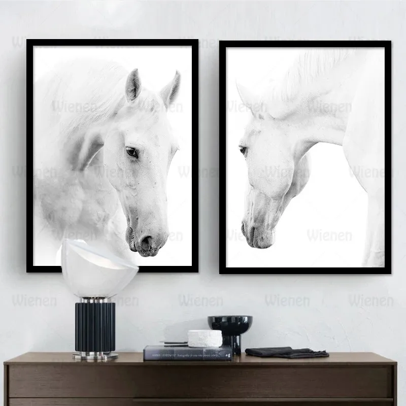 

Nordic Decorative Canvas Painting Vertical and Horizontal Rectangle Posters No Frame Animals White Horses White Background Decor