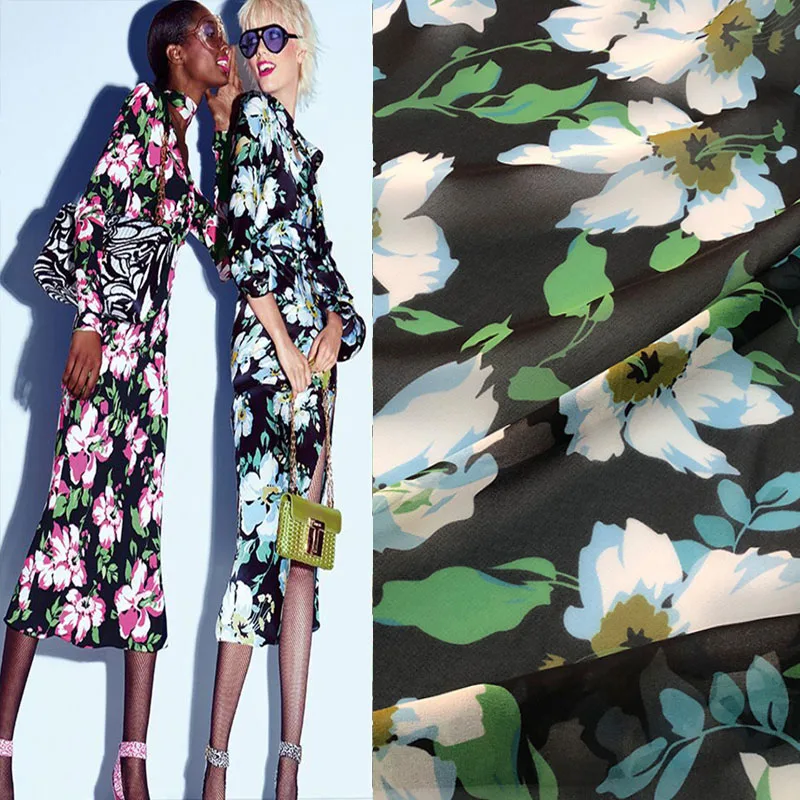 

Apple blossom print chiffon fabric women's skirt fabric for dress платье tissus au mètre telas por metro vestidos sewing tela