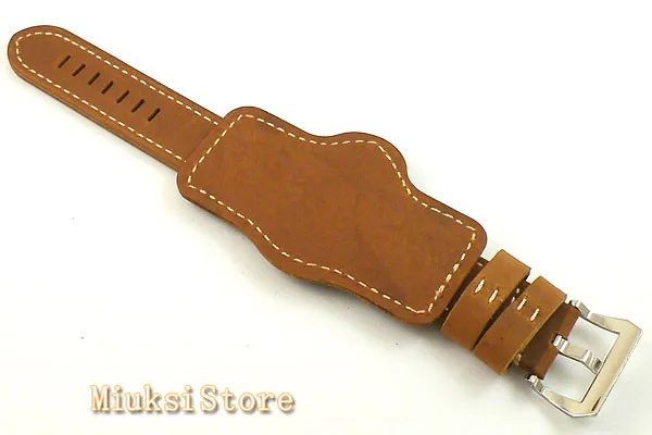 Черный/коричневый кожаный ремешок Parnis 24 мм Пряжка из нержавеющей стали подходит