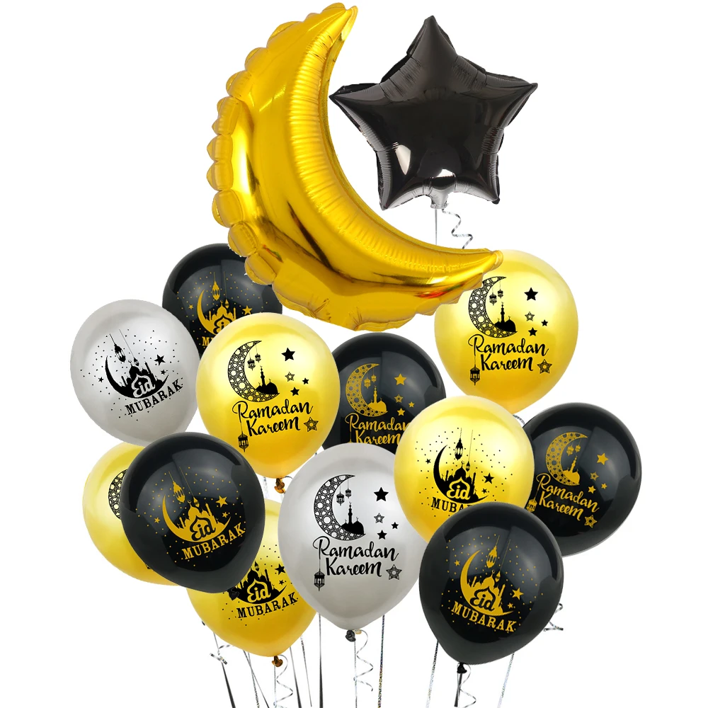 Eid Mubarak Ramadan Moon Star Balloons Tapestry Happy HAJJ Pilgrimage Islamic Muslim Festival Cake Topper Ornaments Decorations