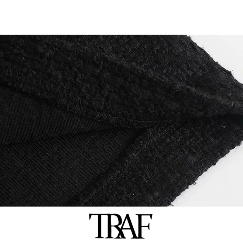 

TRAF Women Chic Fashion Side Pockets Buttons Tweed Bermudas Shorts Vintage High Waist Back Zipper Female Short Femme