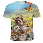 Футболки, одежда для девочек, Детская футболка с 3D изображением животных для мальчиков, детские летние футболки с изображением кота, милые забавные детские футболки, топы, женские футболки