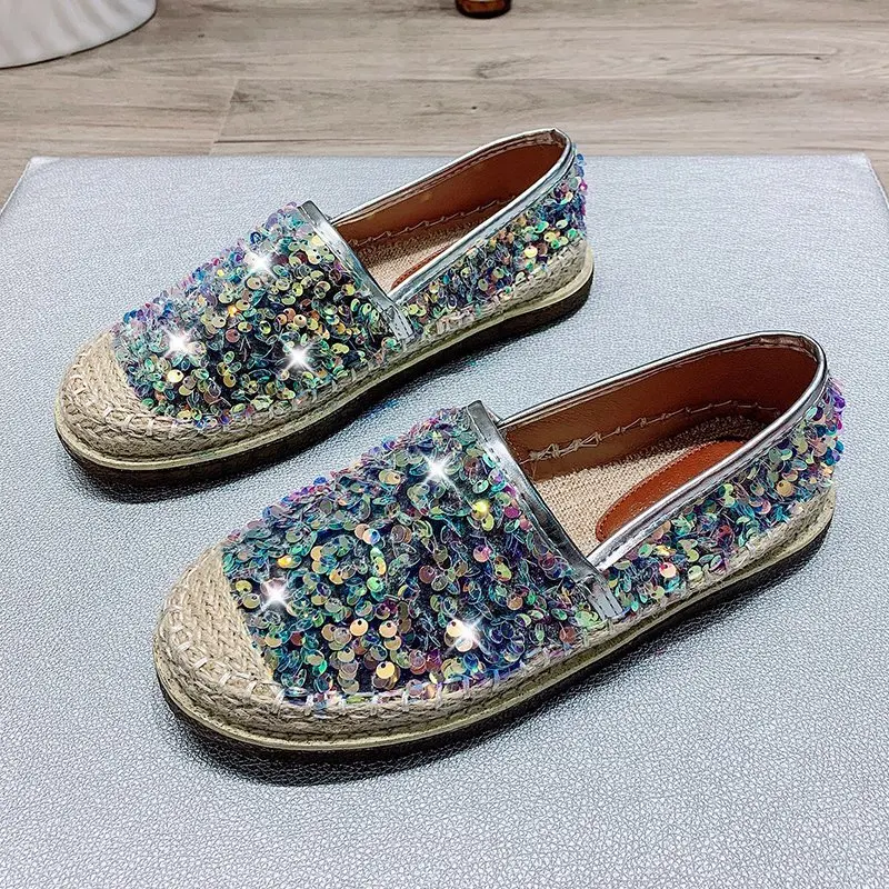 

Women Casual Shoes Hand-woven Sneaker Color Sequins Canvas Female Slip-On Leisure Spring Flat Ladies Slip on Shoes Oxford Flats