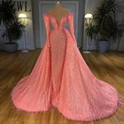 Женское вечернее платье со съемным шлейфом, розовое платье с открытыми плечами и V-образным вырезом, платье для выпускного вечера