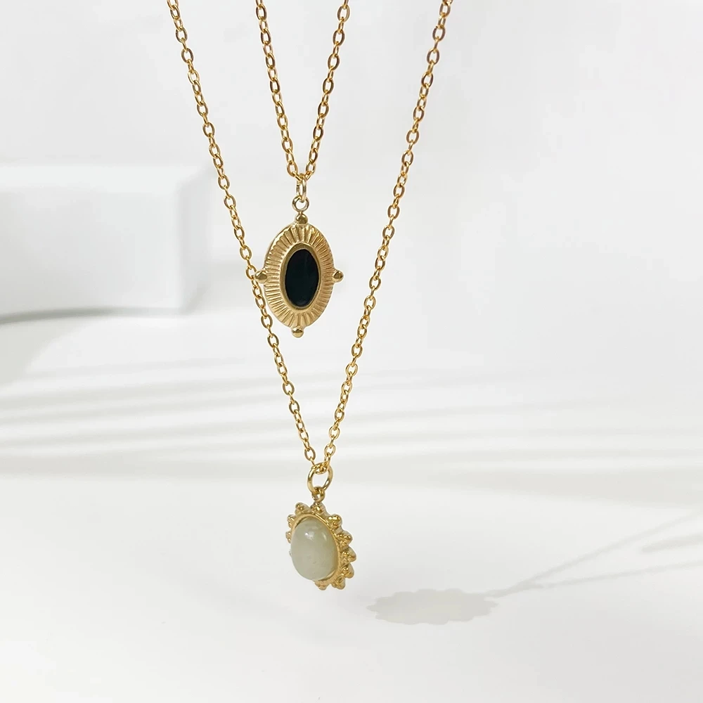 

Ghidbk Dainty Gold Color Titanium Steel Link Chain Necklace For Women Geometric Oval Resin Charm Choker Necklace Jewellery Gifts