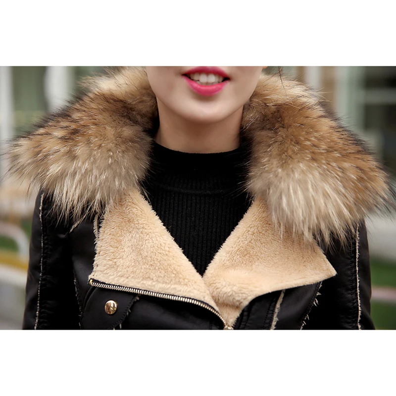 

Europe Short Faux Leather Jackets With Fur Collar Women Slim Thick Plus Velvet Coats L3011220