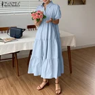 Модное платье с оборками, женский летний сарафан ZANZEA 2022, Повседневное платье-макси с пышными рукавами, женское однотонное праздничное платье оверсайз