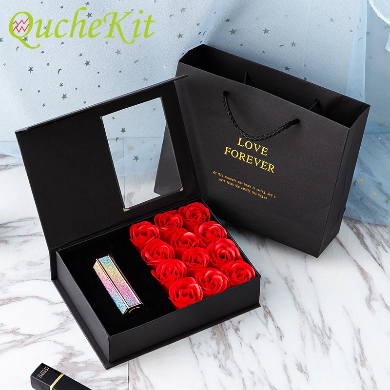 

Valentines Day Decor Soap Flower Gift Box Gift Carry Bag Lipstick Jewlery Window Storage Box Rose Wedding Party Gifts Crafts