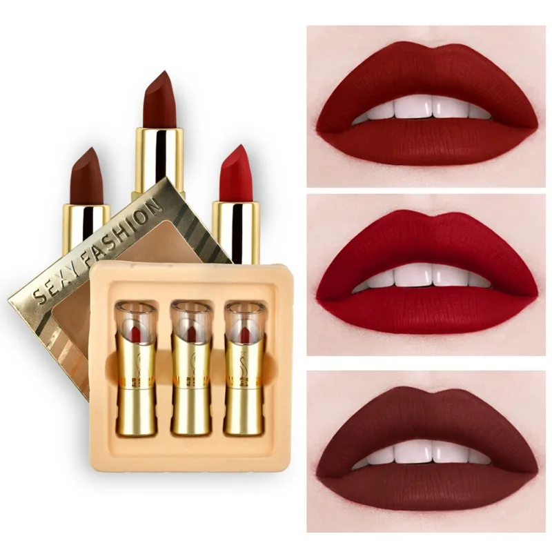 

3pcs Lipstick Set Long-lasting Waterproof Non-stick Cup Velvet Lipstick Set Cosmetic 2019