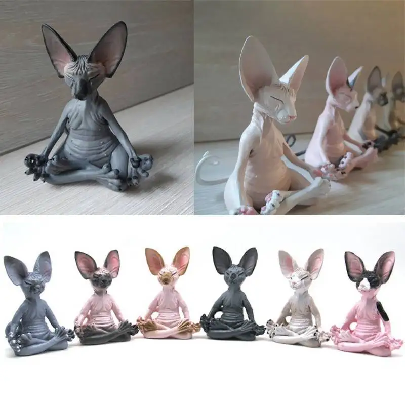 Sphynx Cat Meditate Collectible Doll Home Decor Toys Model Hairless Cat Figurine
