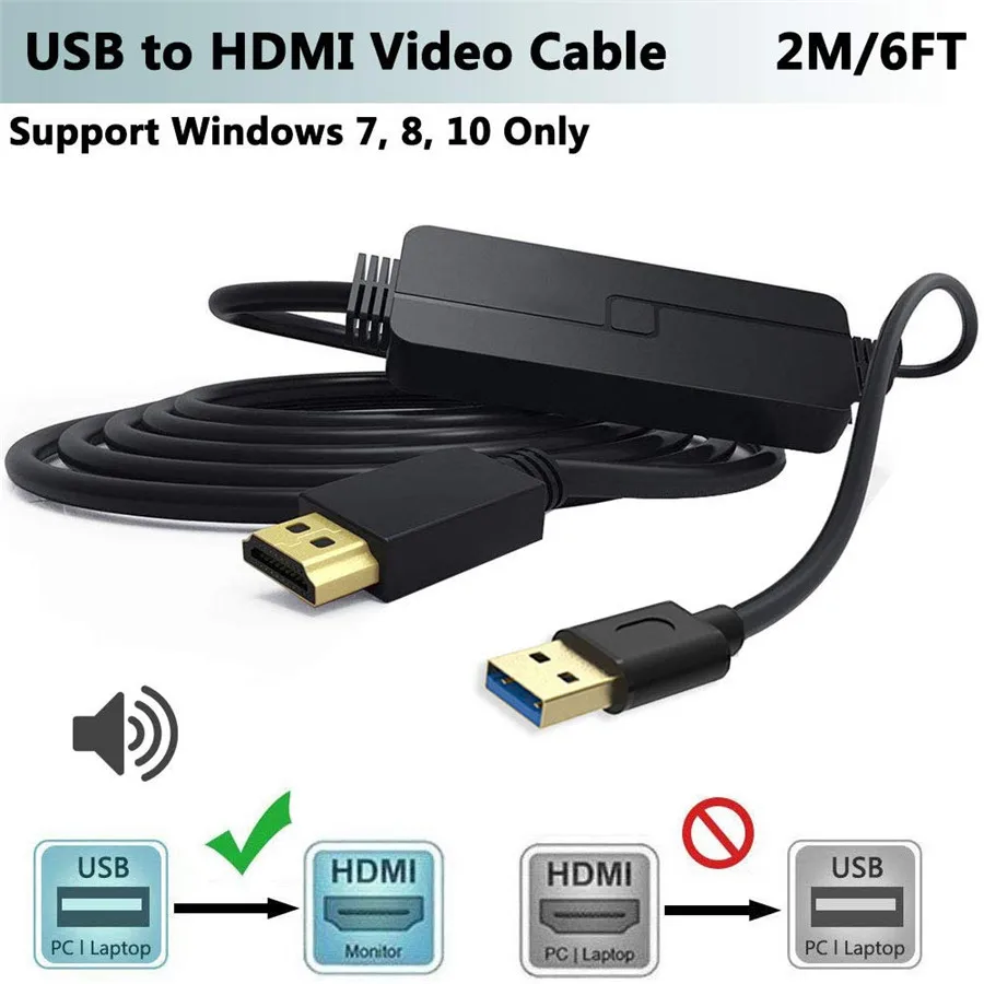 USB к HDMI Кабель адаптер 2 м 3 0 конвертер шнур с аудио видео 1080P для ПК ноутбук Windows