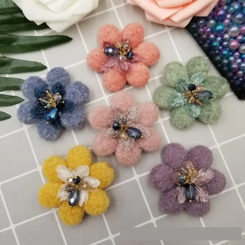 10 шт. плюшевые тканевые нашивки Diy Кристалл цветок аппликация брошь для шляп