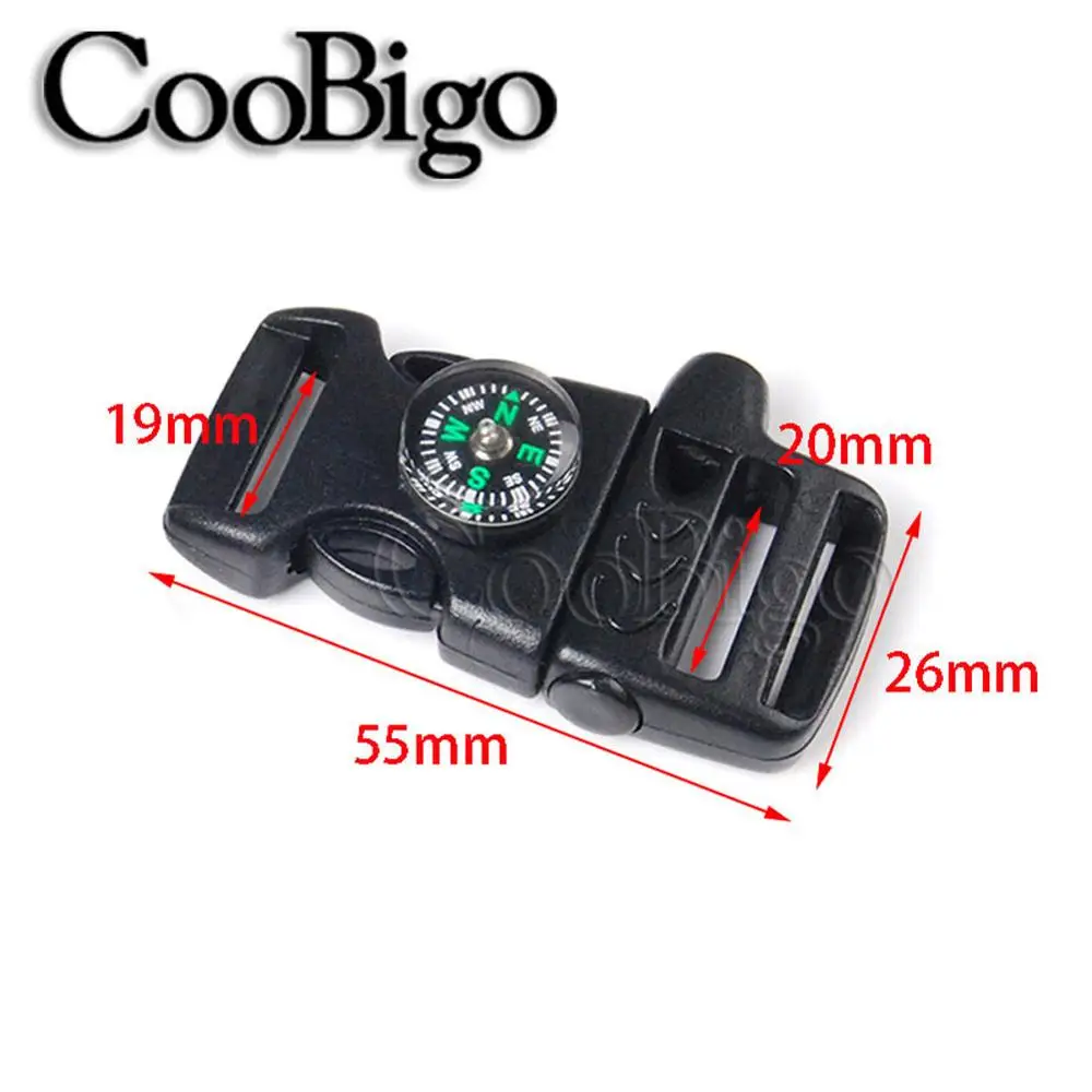 10pcs Emergency Survival Whistle Buckle with Compass for Outdoor Camp Paracord Bracelet Backpack Strap Bag Accessories
