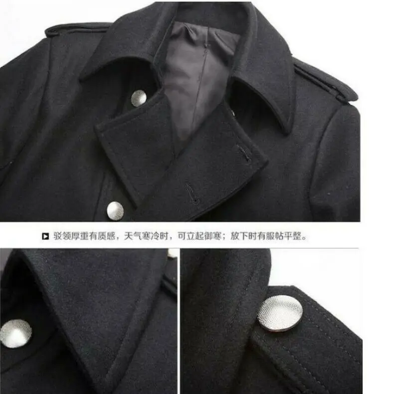 Мужская Военная шерстяная куртка двубортный Тренч длинное пальто Толстая теплая
