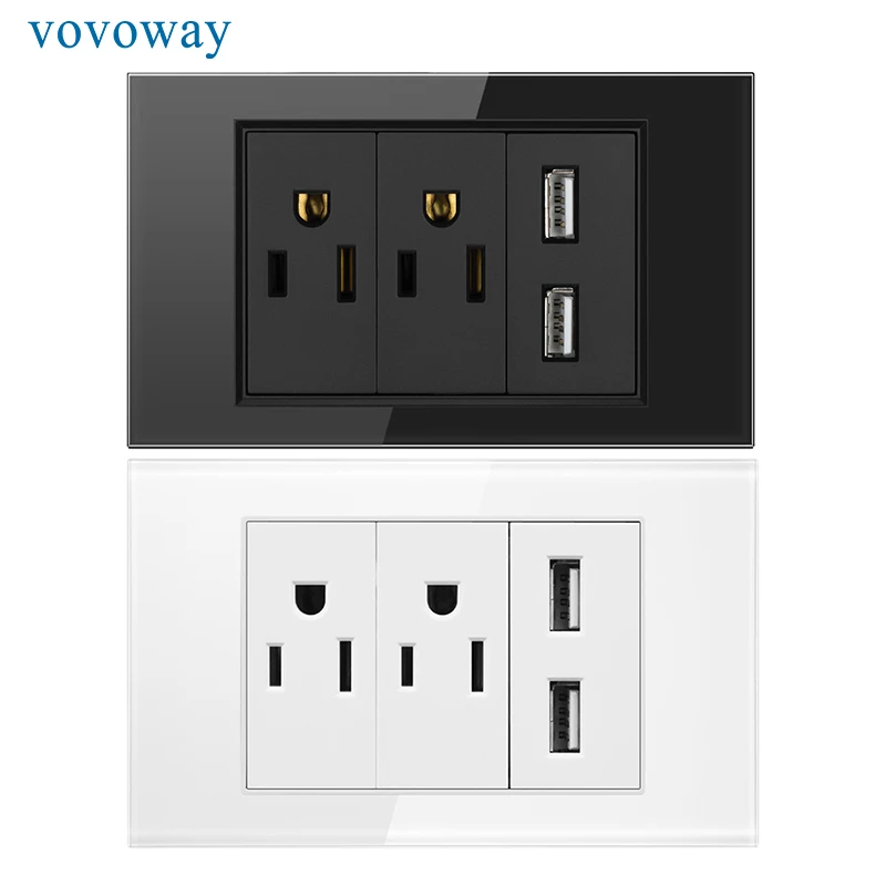 Настенная розетка стандарта США закаленное стекло панель 5V USB 2 портовый быстрой