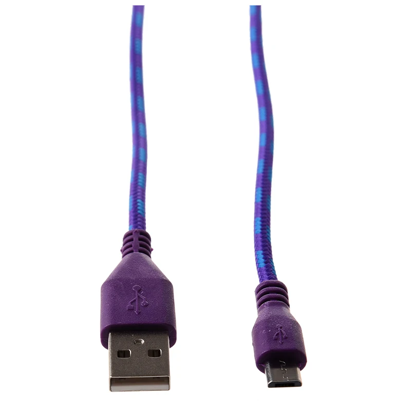 2 м Плетеный тканевый мини USB кабель для передачи данных и синхронизации зарядного устройства для сотового телефона фиолетовый