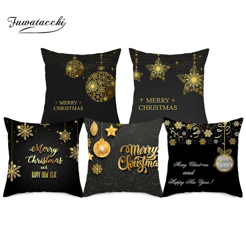 Fuwatacchi черный Снежинка для подушек с Рождеством печатных декоративный чехол на