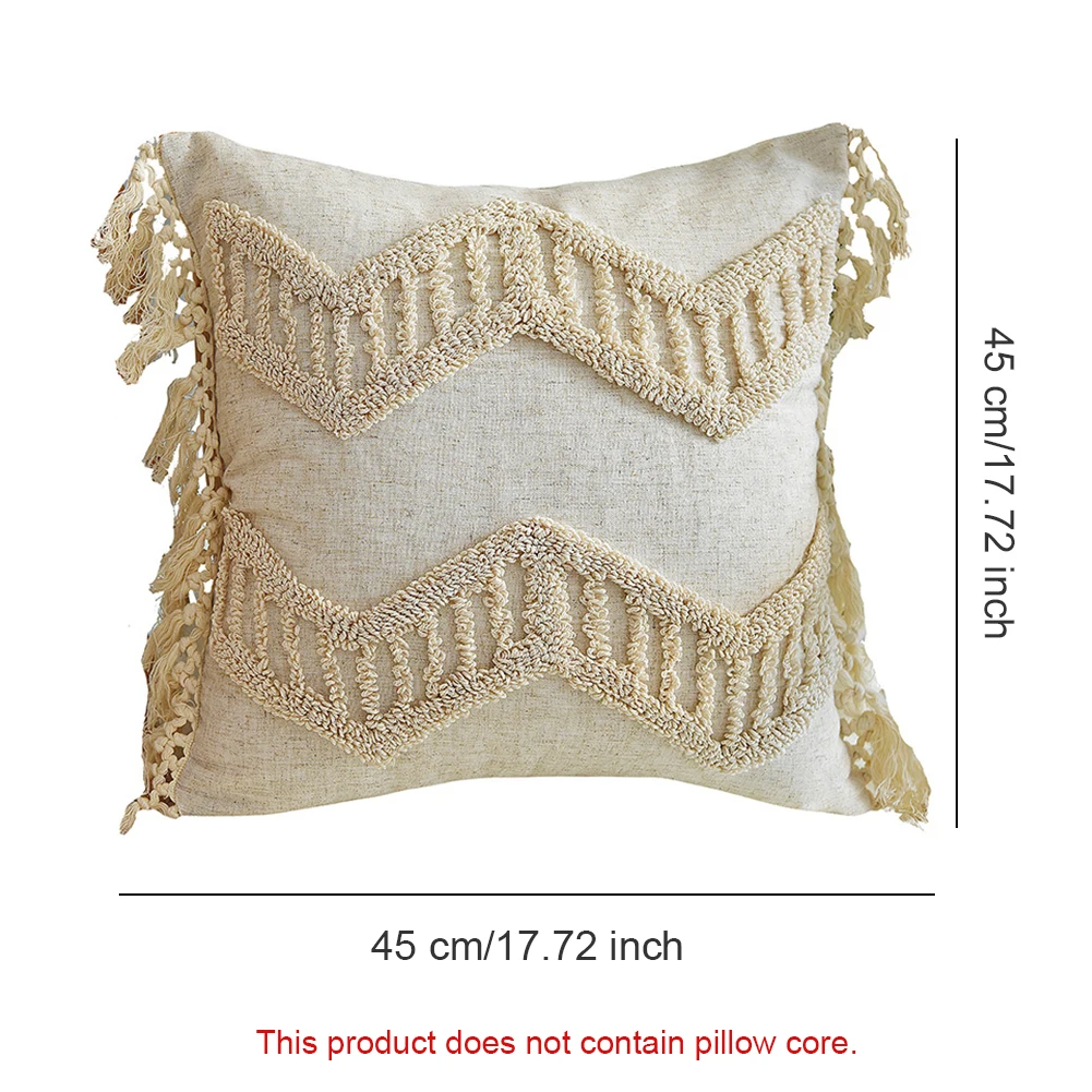 

Tufted Pillowcase Morocco Decorative Soft Throw Pillow Cover in Tribal Style with Macrame for Home Decor Gift 45X45CM