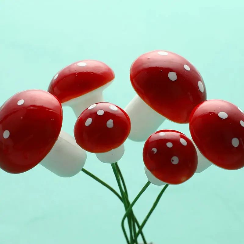 

NEW 10Pcs 2cm 2.5cm 3cm Artificial Mini Foam Mushroom Miniatures Fairy Garden Moss Terrarium Crafts Decorations Stakes Craft