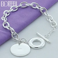 doteffil 925 sterling silver round tag pendant bracelet ot buckle for woman charm wedding engagement fashion party jewelry