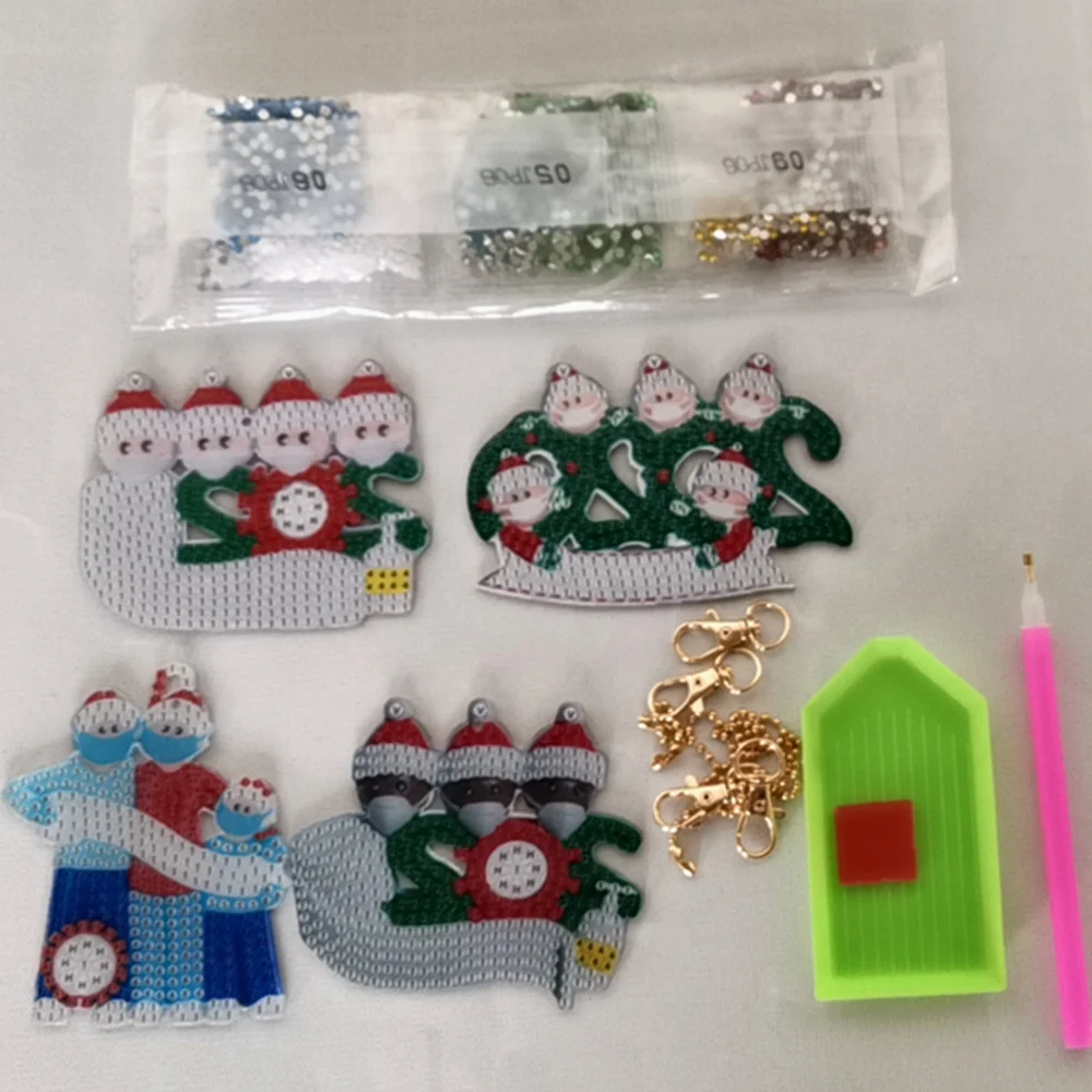 

New Coming Christmas Tree Pattern 5D Diamond Painting Keychain Keyring DIY Mosaic Picture Of Rhinestone Gift