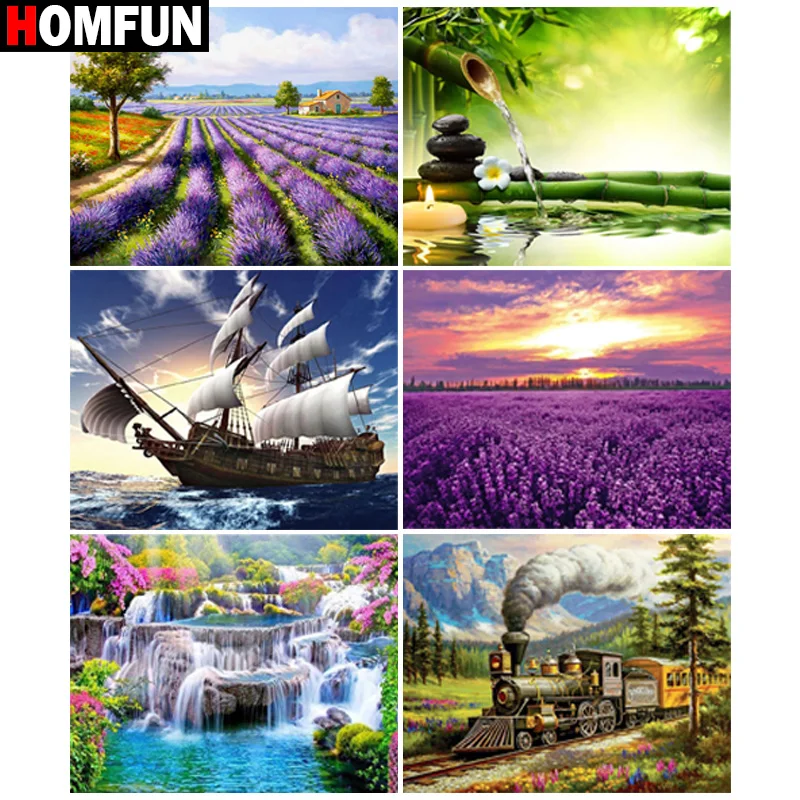 

Алмазная 5D картина HOMFUN «корабль, закат, водопад, поезд», вышивка крестиком, декор «сделай сам», квадратная/круглая вышивка