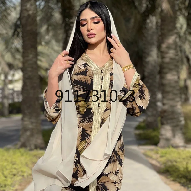 Мусульманское платье Рамадан ИД Мубарак вечернее свободная печать марокканский