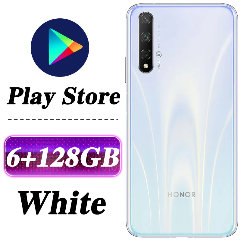 6G 128G White Honor 20 S мобильный телефон honor 20 S 6,26 дюймов Восьмиядерный Android 9,0 отпечаток пальца ID GPU Turbo 3,0 Google play 20 Вт Быстрая зарядка - Цвет: 6G 128G White