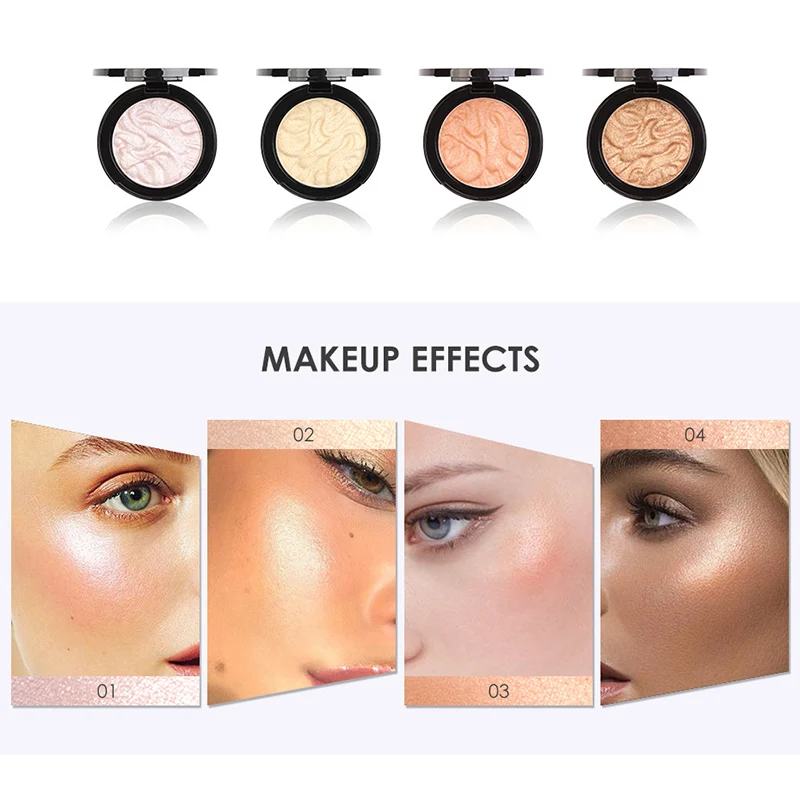 Резная высокоглянцевая пудра румяна и хайлайтер Палитра 4 цветов Запеченная