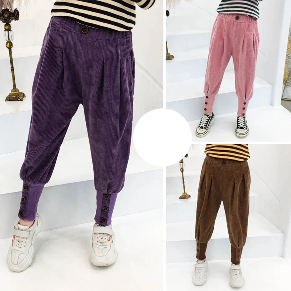 Новые штаны для девочек плотные вельветовые лоскутные детей Осеннее корейское